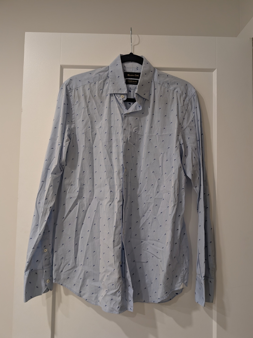 Massimo Dutti Pale Blue Shirt with Navy Micro-Print